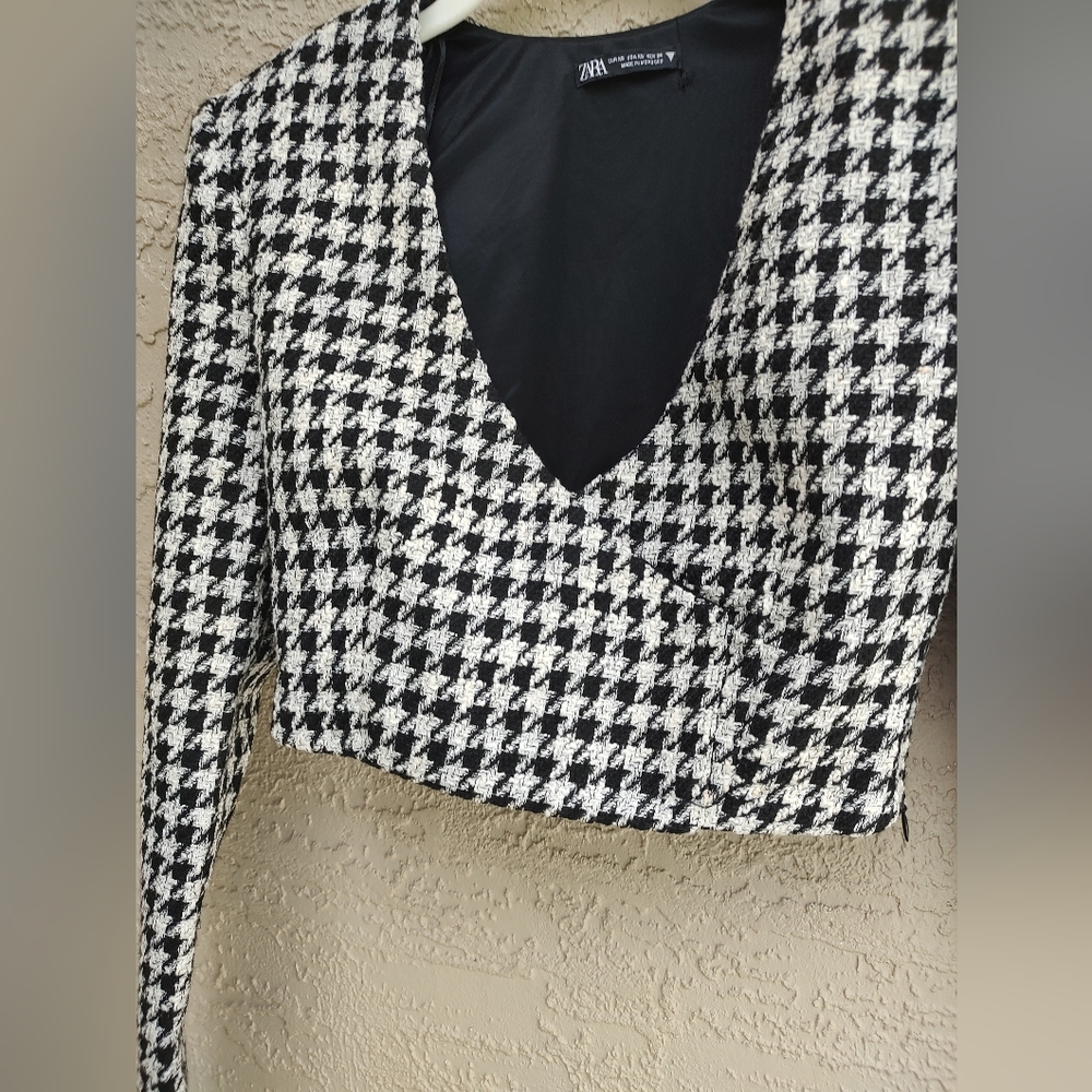 Zara Houndstooth Cropped Blazer